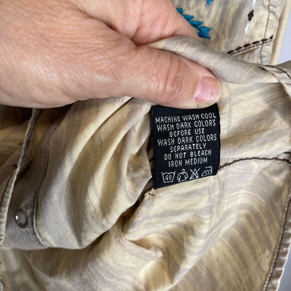 Cowgirl Hardware Shirt Small Turquoise Blue Pearl Snap Western Rodeo Embroidered - Picture 9 of 10